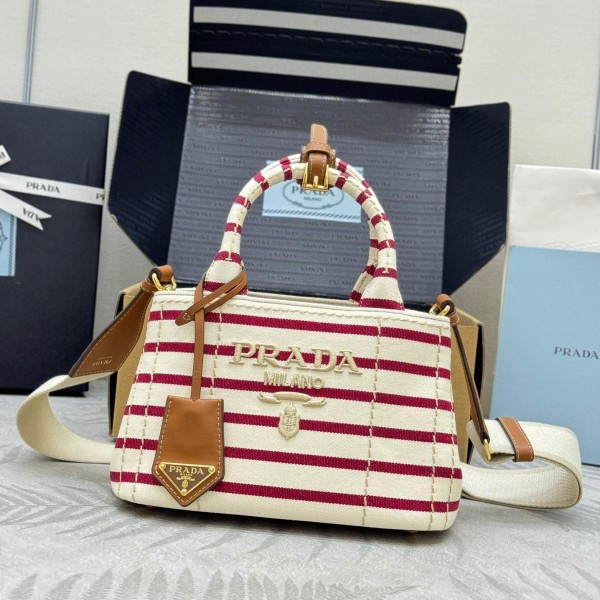 Prada 프라다 추가셀 스트라이프 코튼 자르디니에르 토트백(Mini)